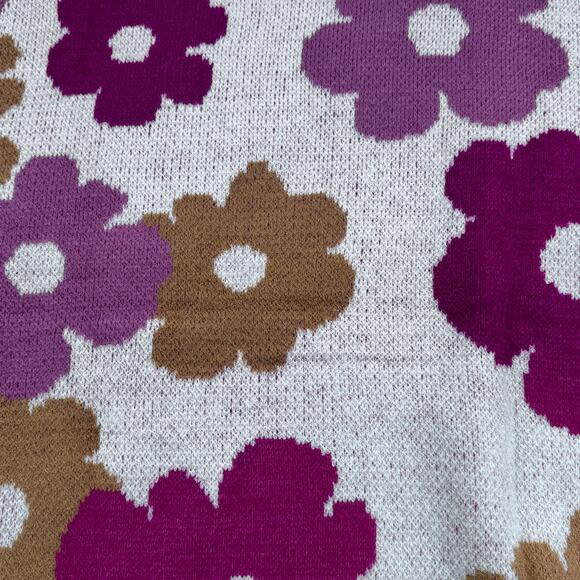 Grace & Emma Floral Retro Vibes Daisy Knit V-Neck Pullover Sweater Women's M - Picture 4 of 7